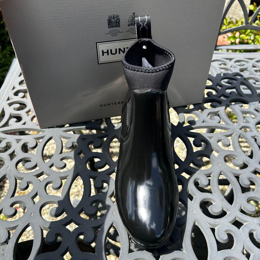 HUNTER リファインドミッドヒールグロス　ブラック　２５㎝　エナメル　UK6