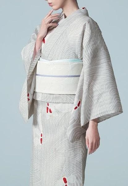 美術サロン高級浴衣 金魚柄 金箔 知多木綿 麻混　ベージュ系大人の浴衣