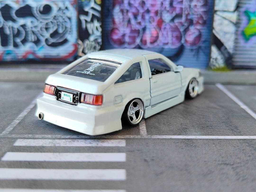 トミカ改造 トヨタ レビン フルエアロ プレミアム白 ☆深リム ☆ホットウィール