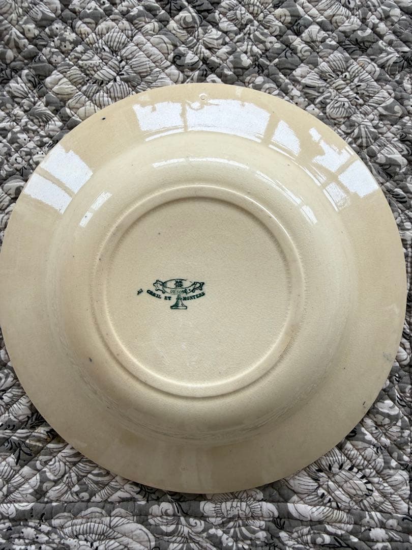 フランスアンティーク陶器クレイユモントローlinotte深皿スープパスタ皿.e