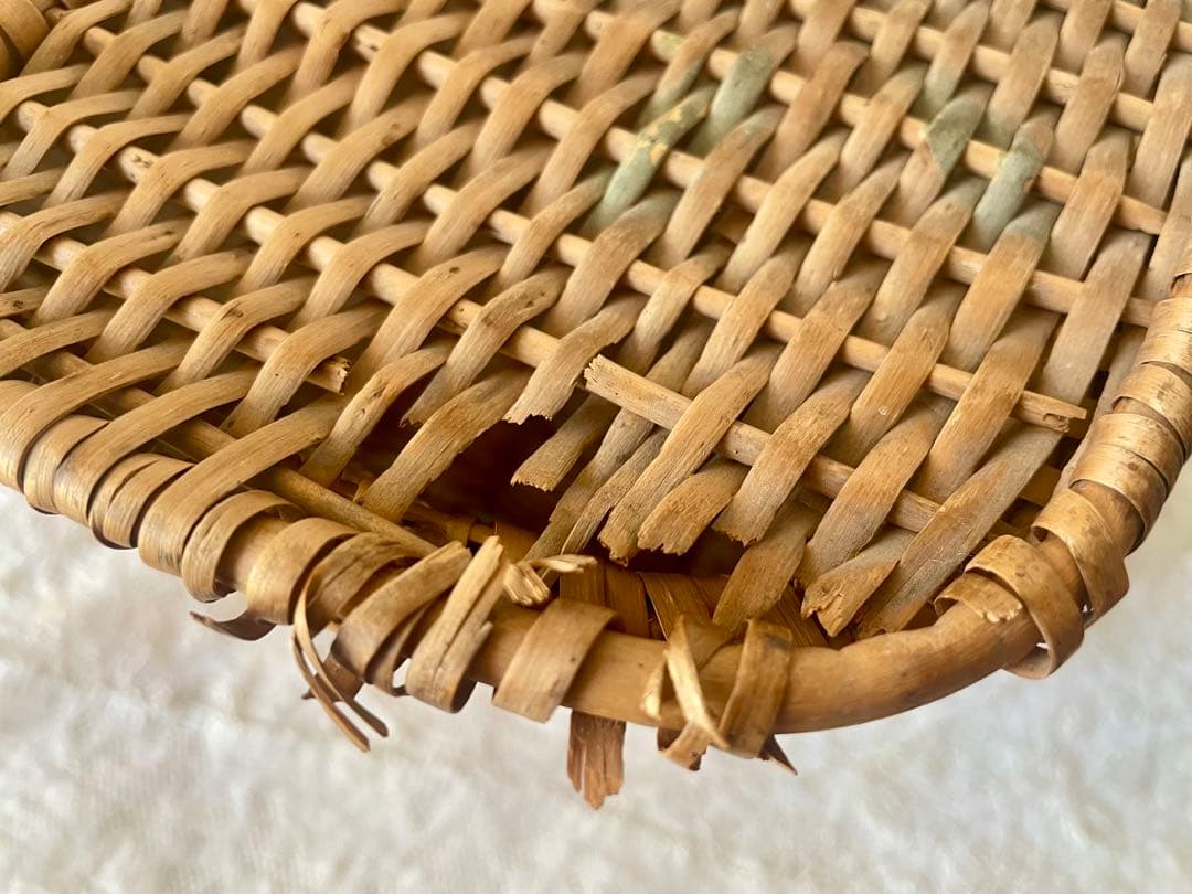 ローズパニエ大　バラペイント蓋付きバスケット　フランスアンティーク　かご　カゴ籠