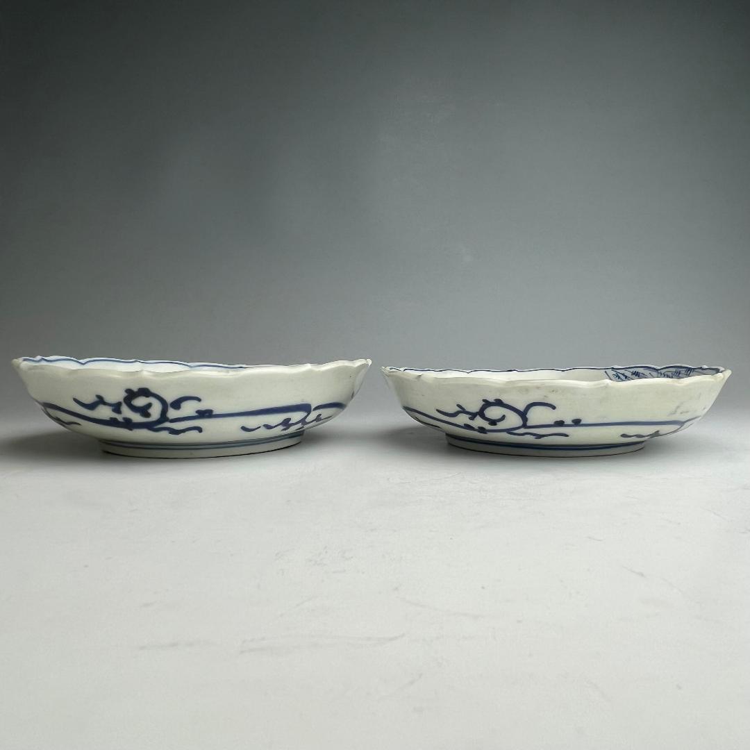 古伊万里 染付 柳紋陵花皿 六客