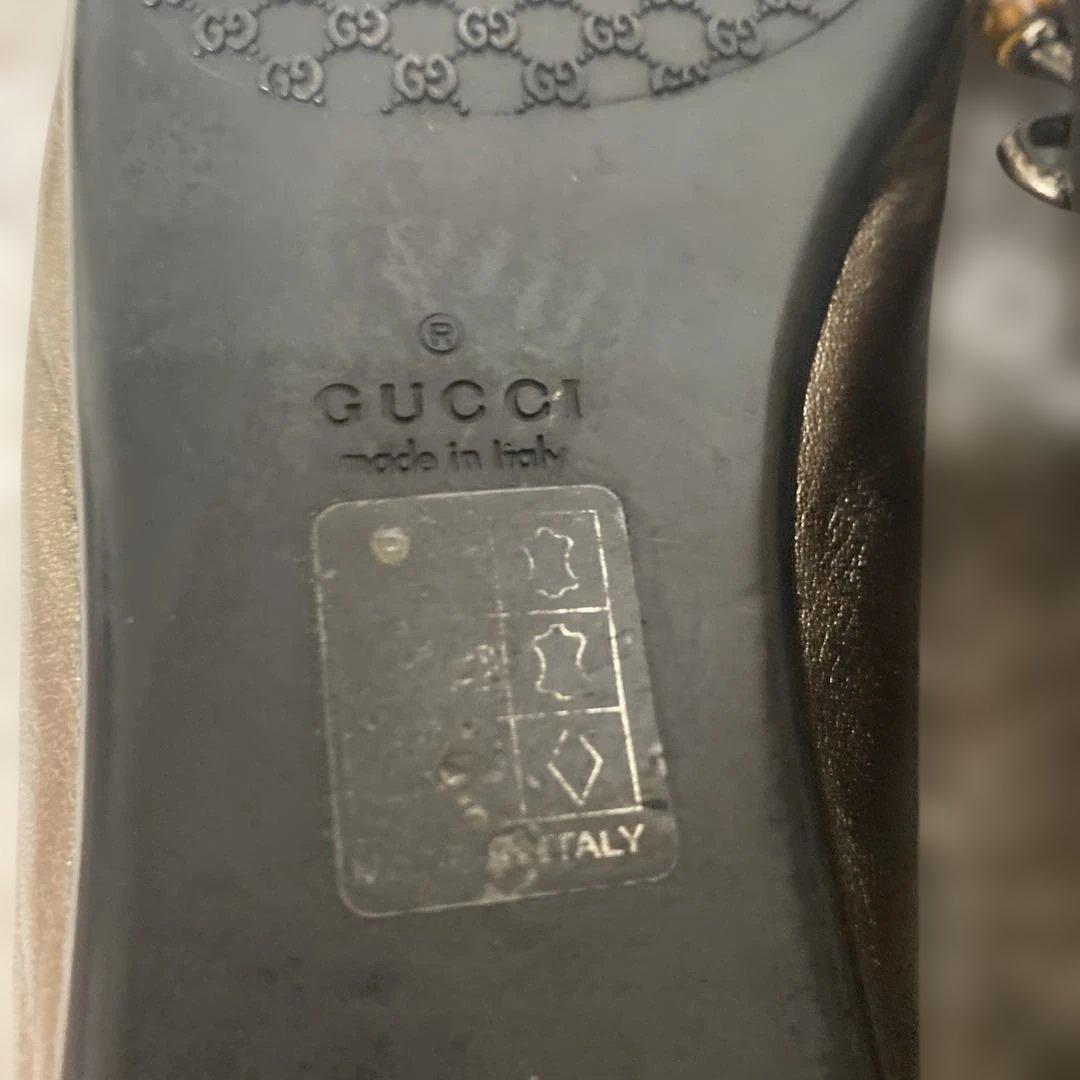 グッチ 36 リボンバレエシューズ ゴールド ブロンズ