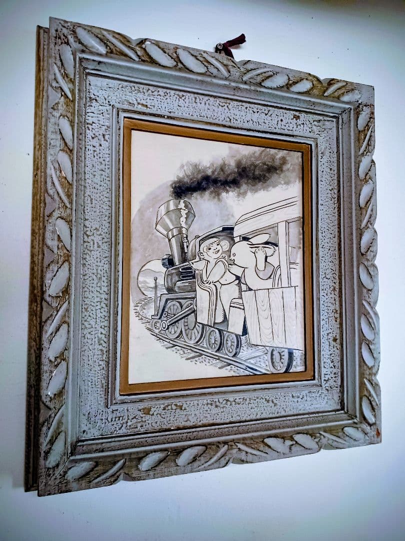 江戸屋の原画　フレーム付き 汽車ポッポ　額最大寸法　446x398mm 作者不詳