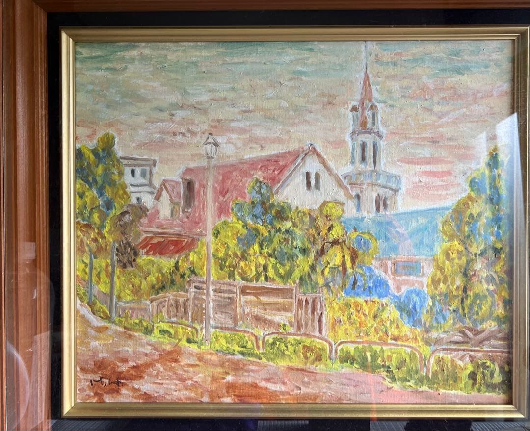 1/27から末まで更に値下げ断行！ 橋本画伯 油彩画 教会と自然の風景