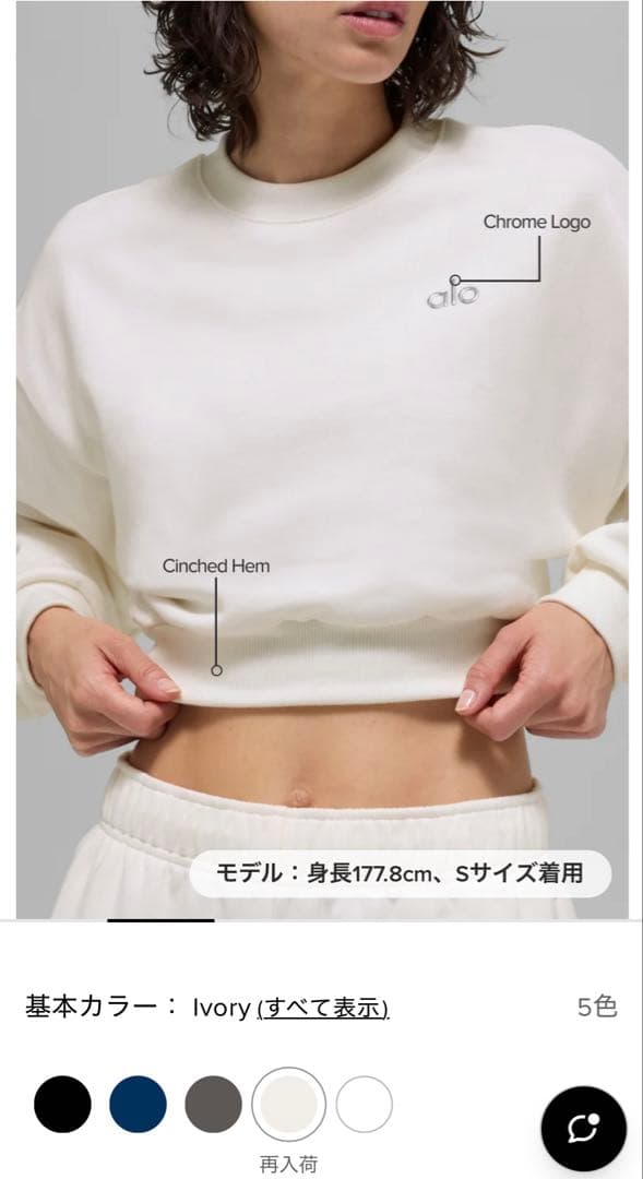 【即購入OK】Alo yoga Cropped Crewneck S