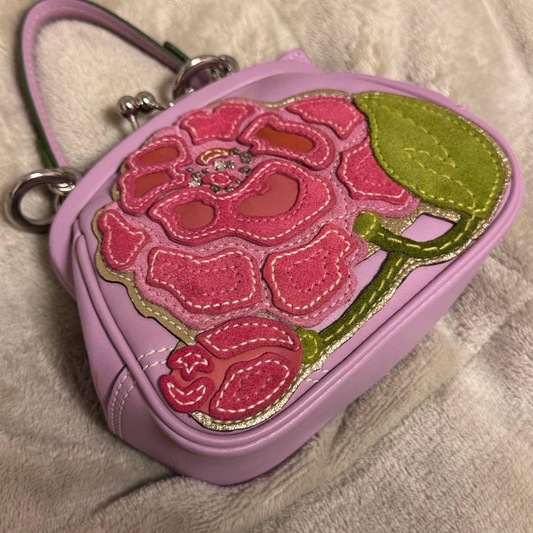 コーチ　花刺繍 ピンク ハンドバッグ
