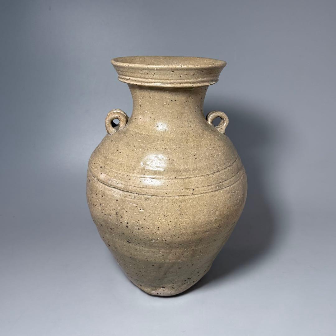 遠州窯　耳付花瓶　共箱付　中国美術　高さ30.5cm　オブジェ　インテリア