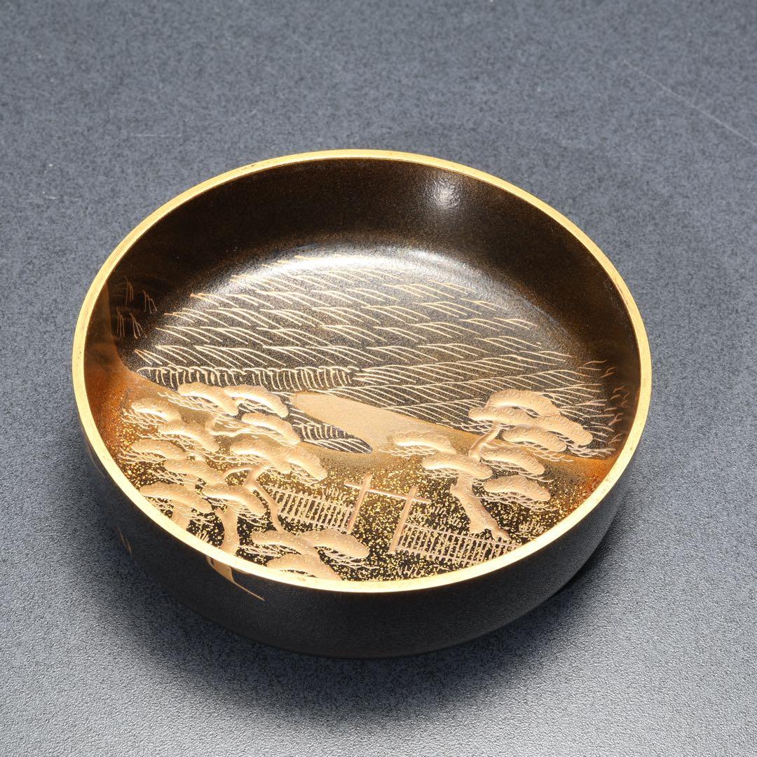 棗　須磨蒔絵　中村孝也　金蒔絵　共箱　共布　R1687