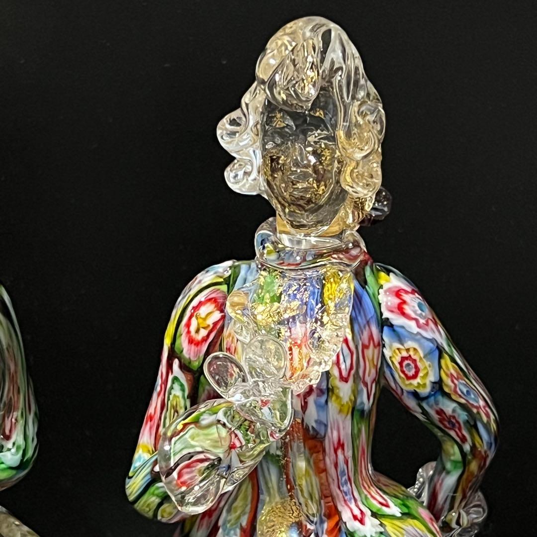 ベネチアンガラス ペア 人形 ミルフィオリ 貴族 ガラス工芸品 置物