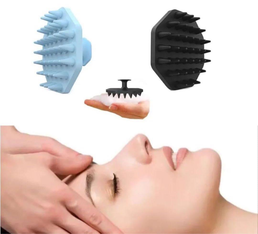 【ブラック ライトブルー】頭皮マッサージブラシ 柔らかい 2点セット 男女兼用