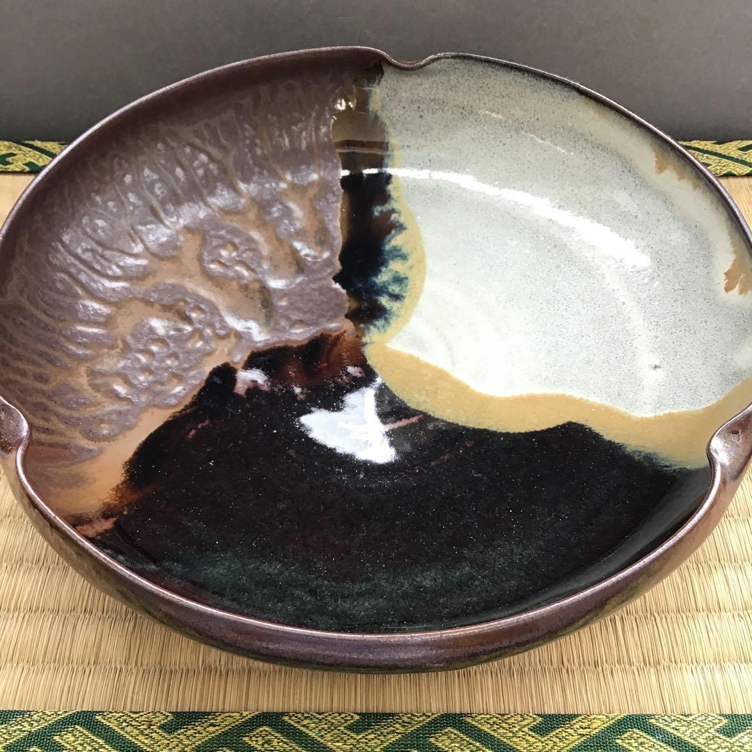 茶道具 菓子噐 高取掛分皿 鬼丸雪山窯 初代 鬼丸雪山 作 Ｎ147KT