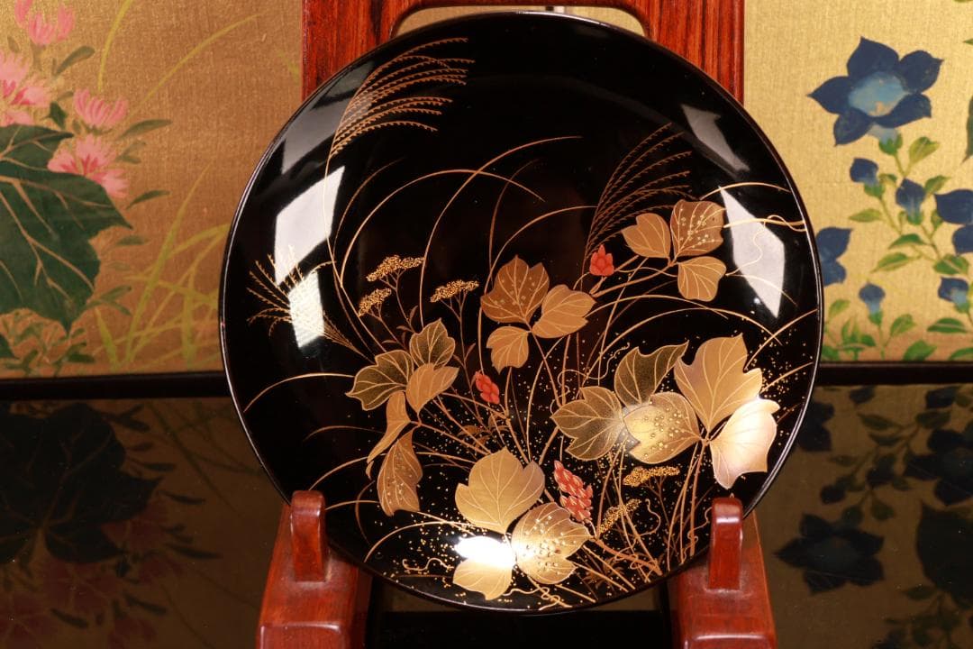 はる、BJ031A 時代輪島塗　秋乃草図金蒔絵　あつもの椀　吸物椀　二客