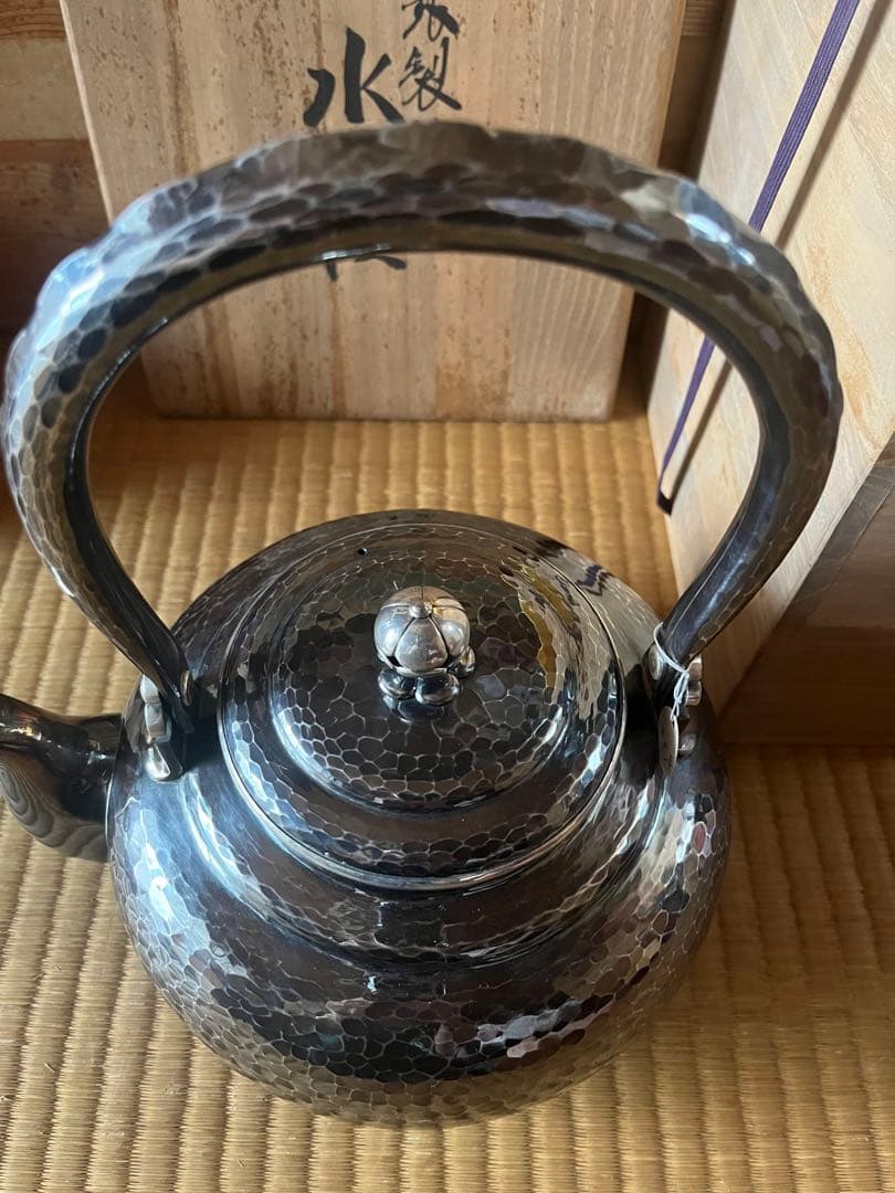 松栄堂　純銀製　水注　銀瓶　湯沸　やかん　重量1805g