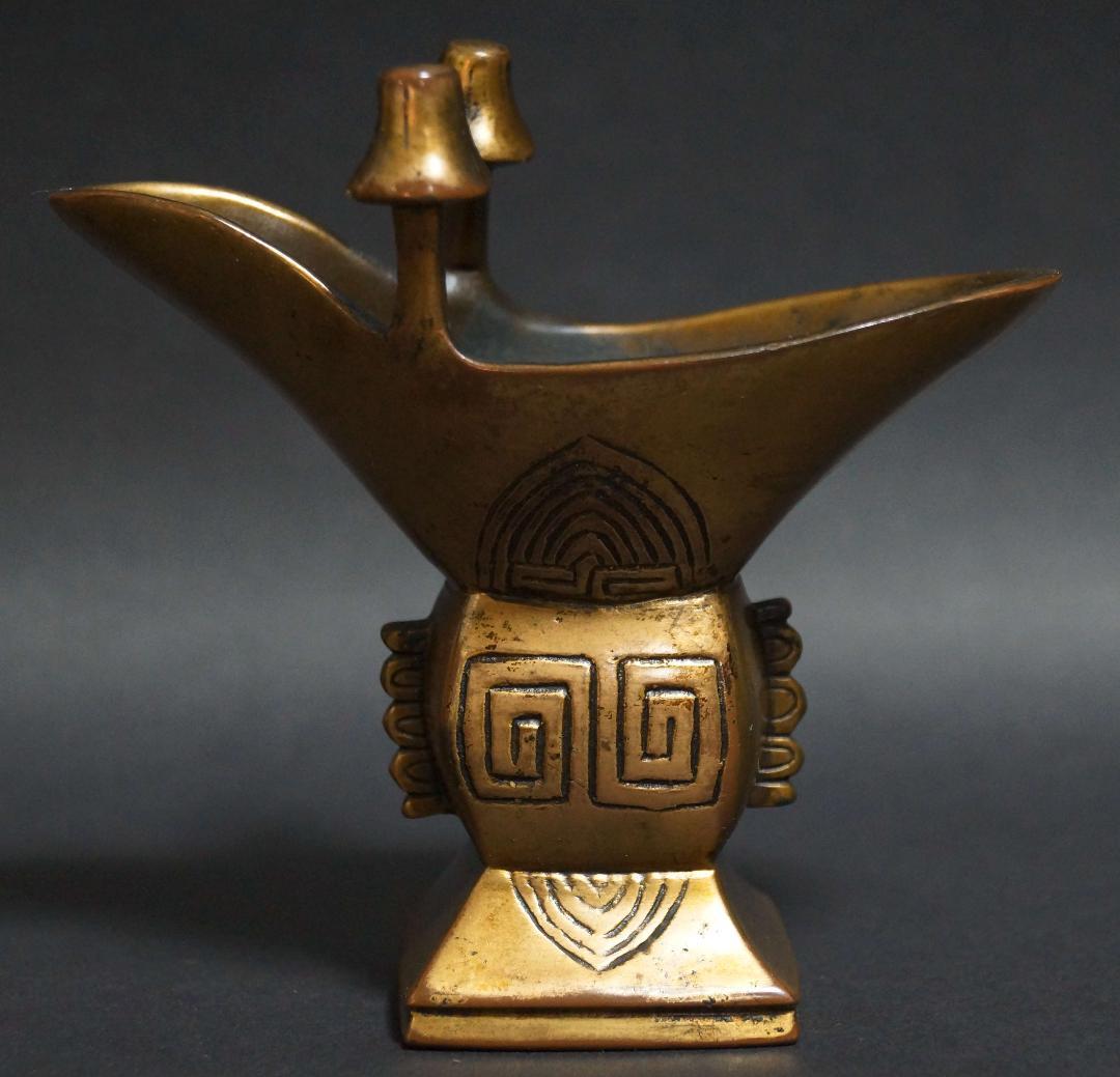 明治期 銅製 金工細工 爵 酒盃 酒器 置物 飾り物☆時代物☆