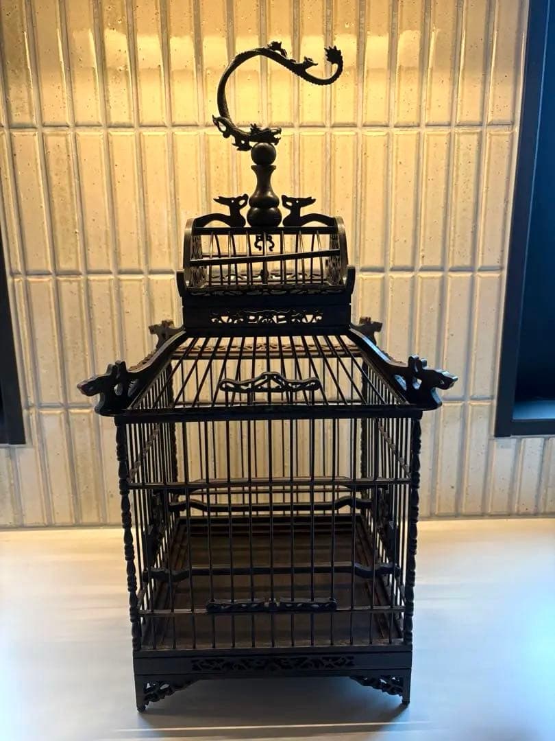 鳥籠　中国アンティーク　美品　龍　置物　木製品