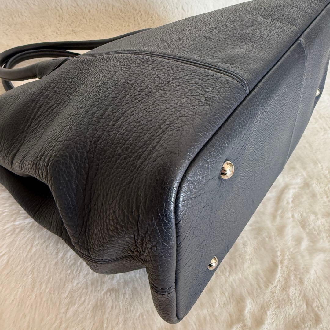 【美品】　バーニーズニューヨーク　オールレザー　トートバッグ　ネイビー　A4