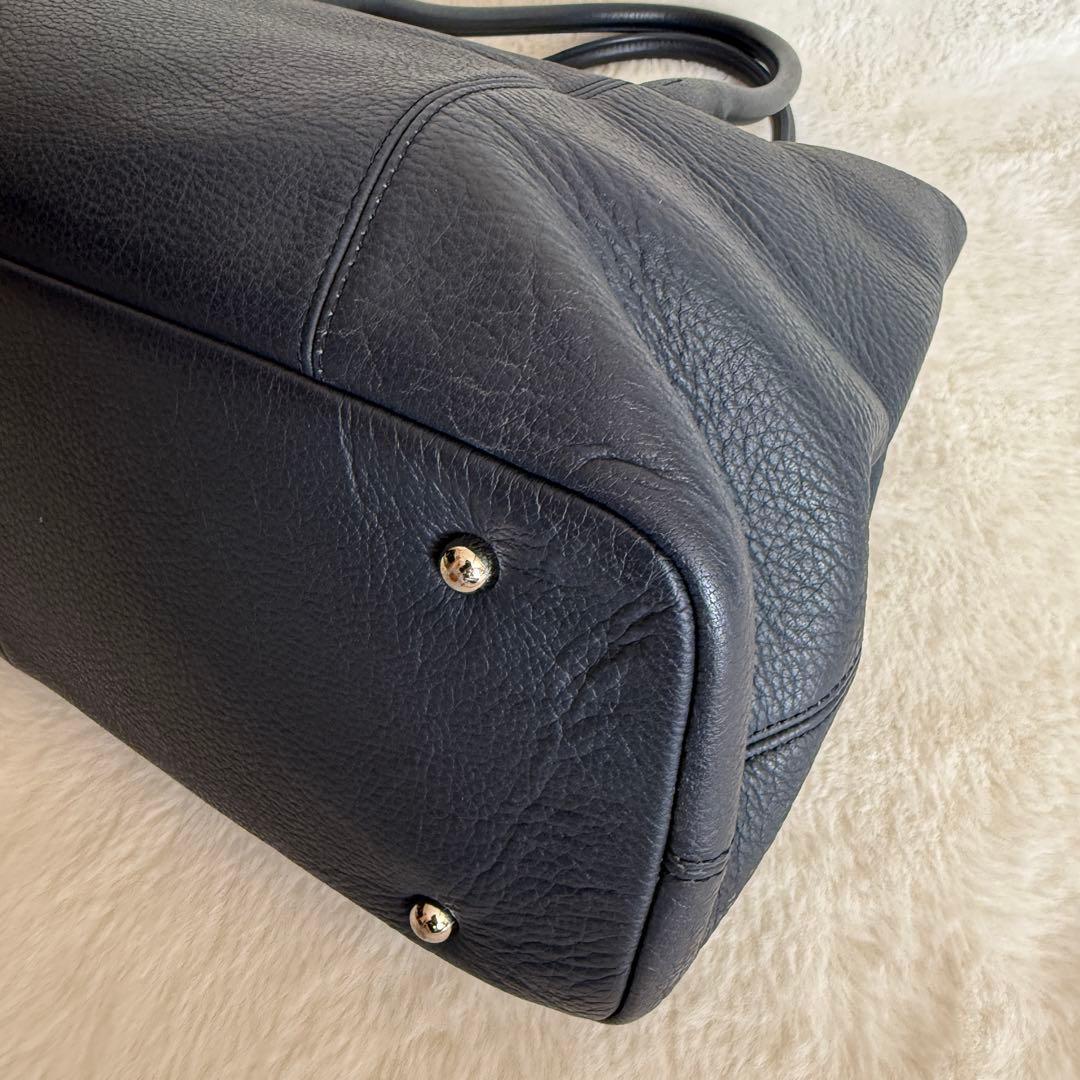 【美品】　バーニーズニューヨーク　オールレザー　トートバッグ　ネイビー　A4