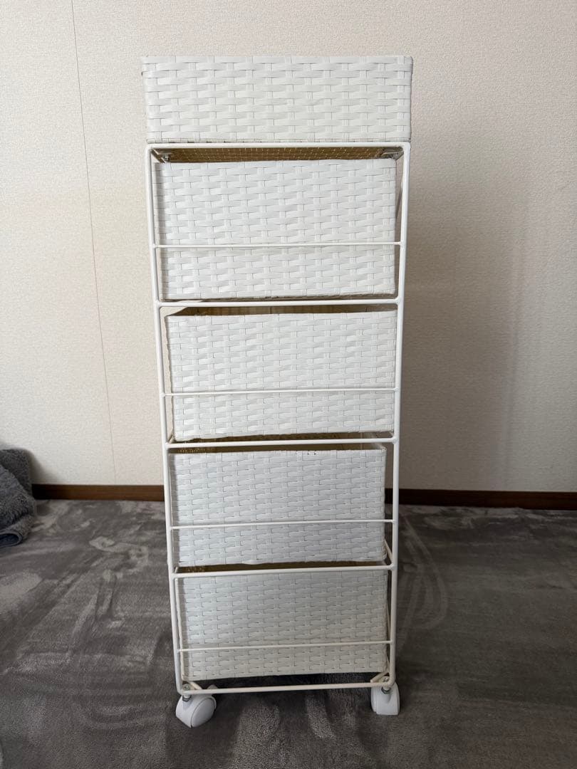 値下げ★ラタン風サニタリーバスケットランドリーチェスト キャスター付 ホワイト