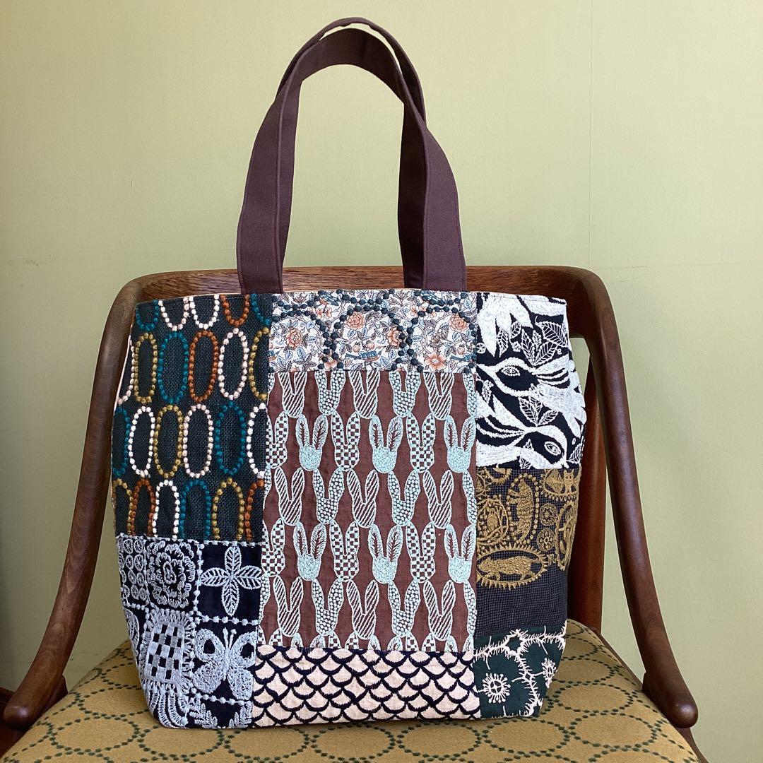 ミナペルホネンパッチワークで大きめトートバッグハンドメイド