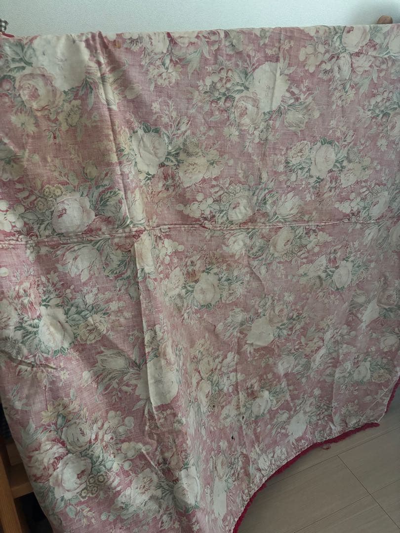 赤い花柄フリンジ付き クロス ファブリック アンティーク フランスアンティーク