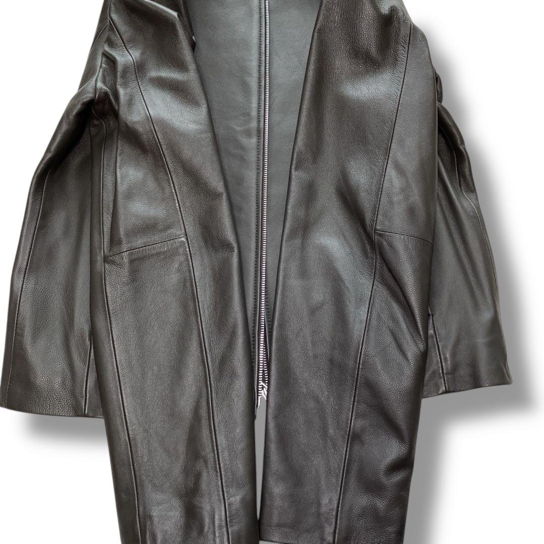 【極美品】好配色◎グレーレザー/羊革「ユナイテッドアローズ」ノーカラーライダース