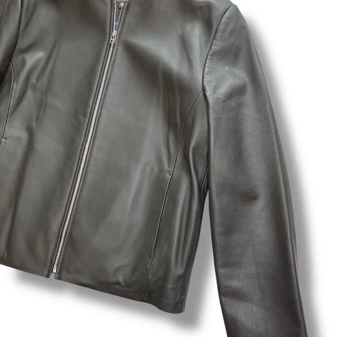 【極美品】好配色◎グレーレザー/羊革「ユナイテッドアローズ」ノーカラーライダース