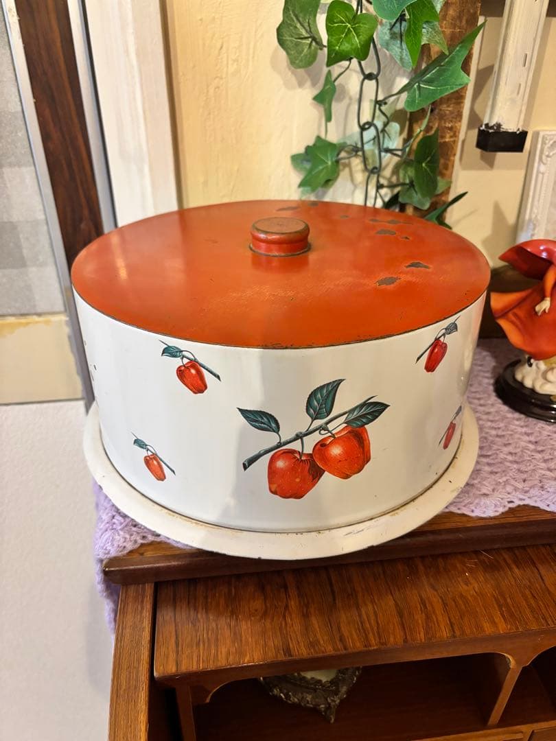 アンティーク リンゴ柄 キャニスター　ヴィンテージ　当時物　ケーキキャリー
