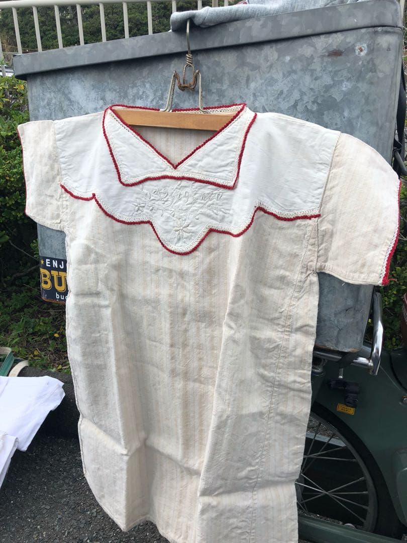 フランス 蚤の市 アンティークリネン 刺繍 ワンピース パリ