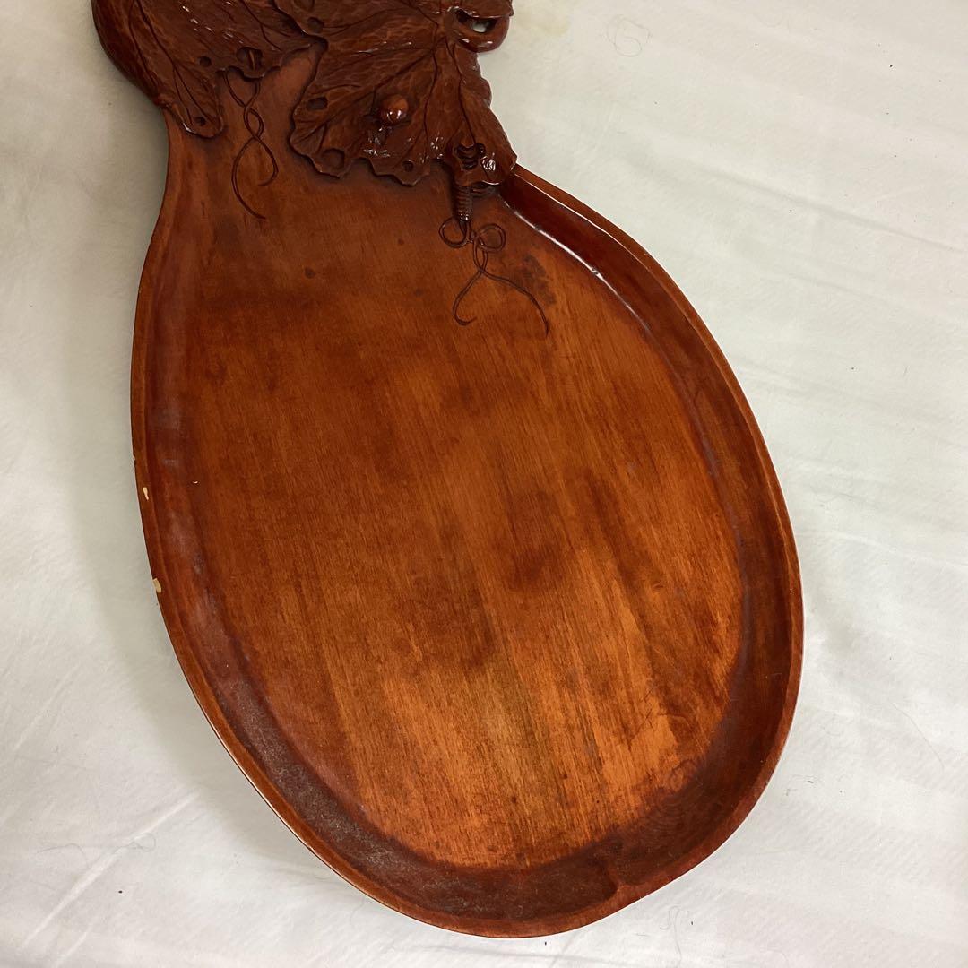 煎茶道大敷盆　④ 瓢型木製敷盆　葉の彫刻