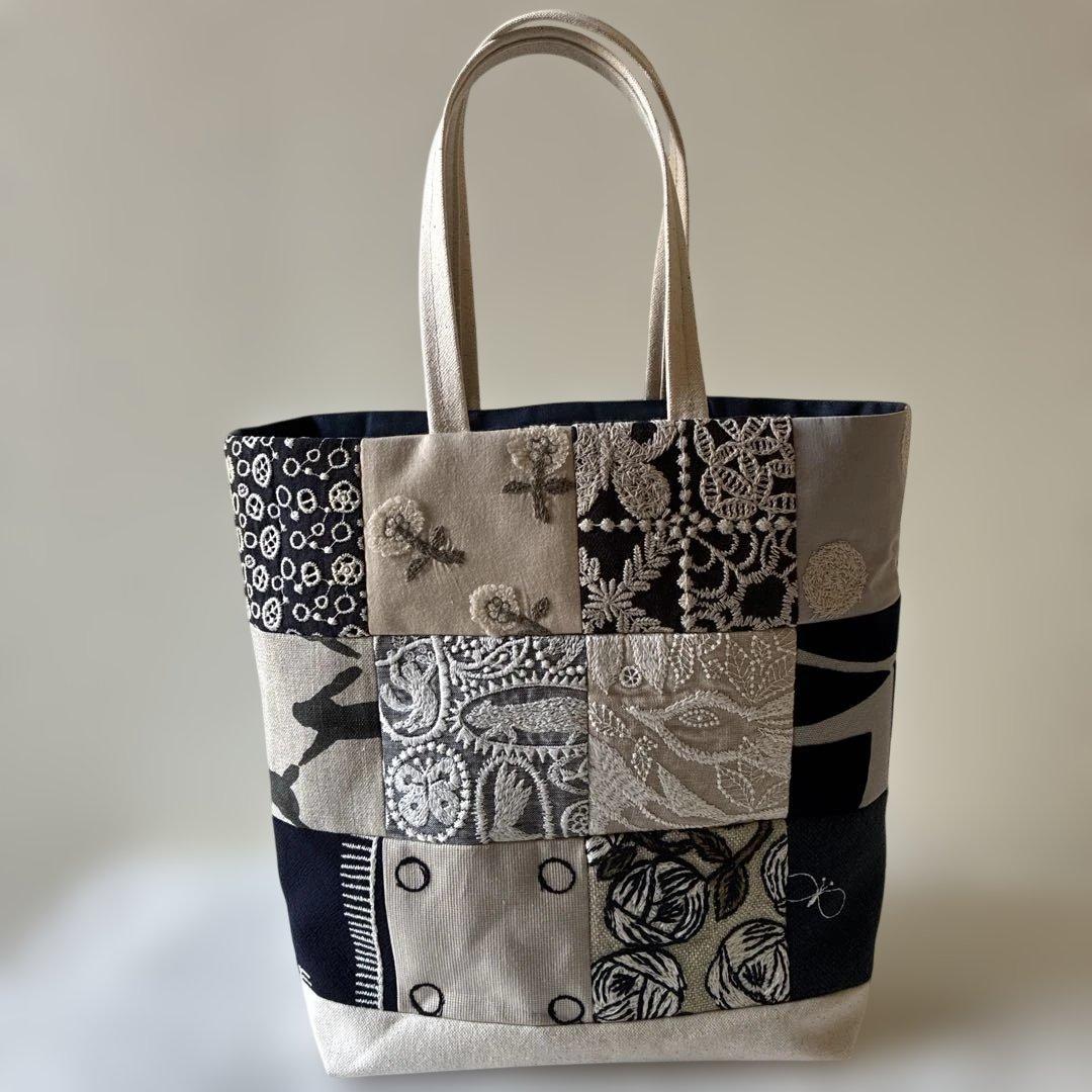 ミナペルホネン 生地使用　パッチワークトートバッグ　お散歩バッグ