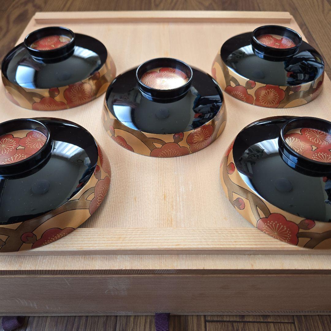 伝統工芸 輪島塗漆器 豪華梅柄蒔絵 吸い物椀 5客セット