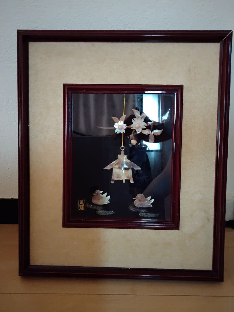 花と鳥　貝殻　絵画　アート　真珠