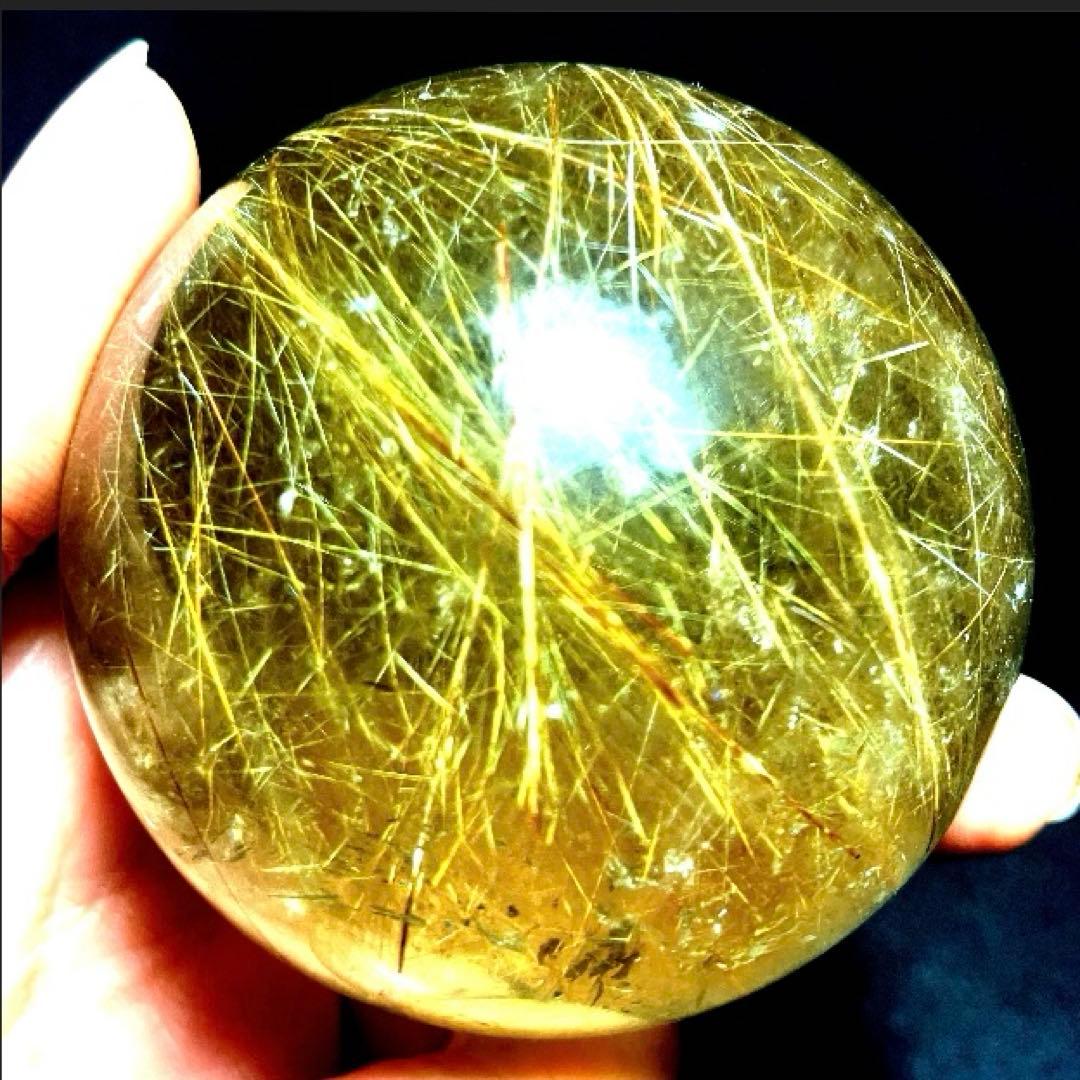 超大玉　60mm ゴールドルチルクォーツ　丸玉　スフィア　金針水晶