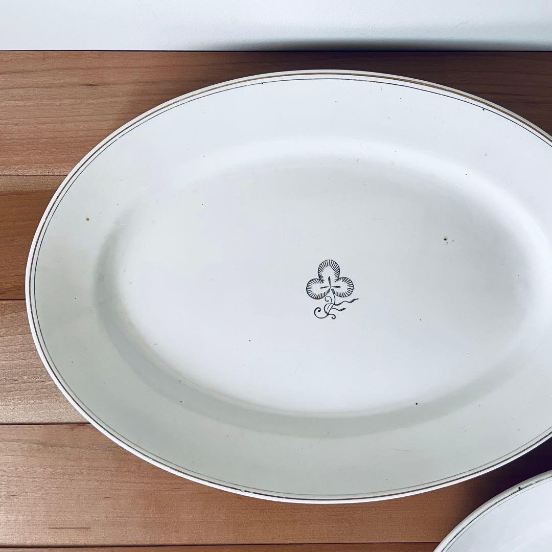 オーバルプレート ホワイト リム オーバル皿 大皿 平皿 アンティーク 陶器