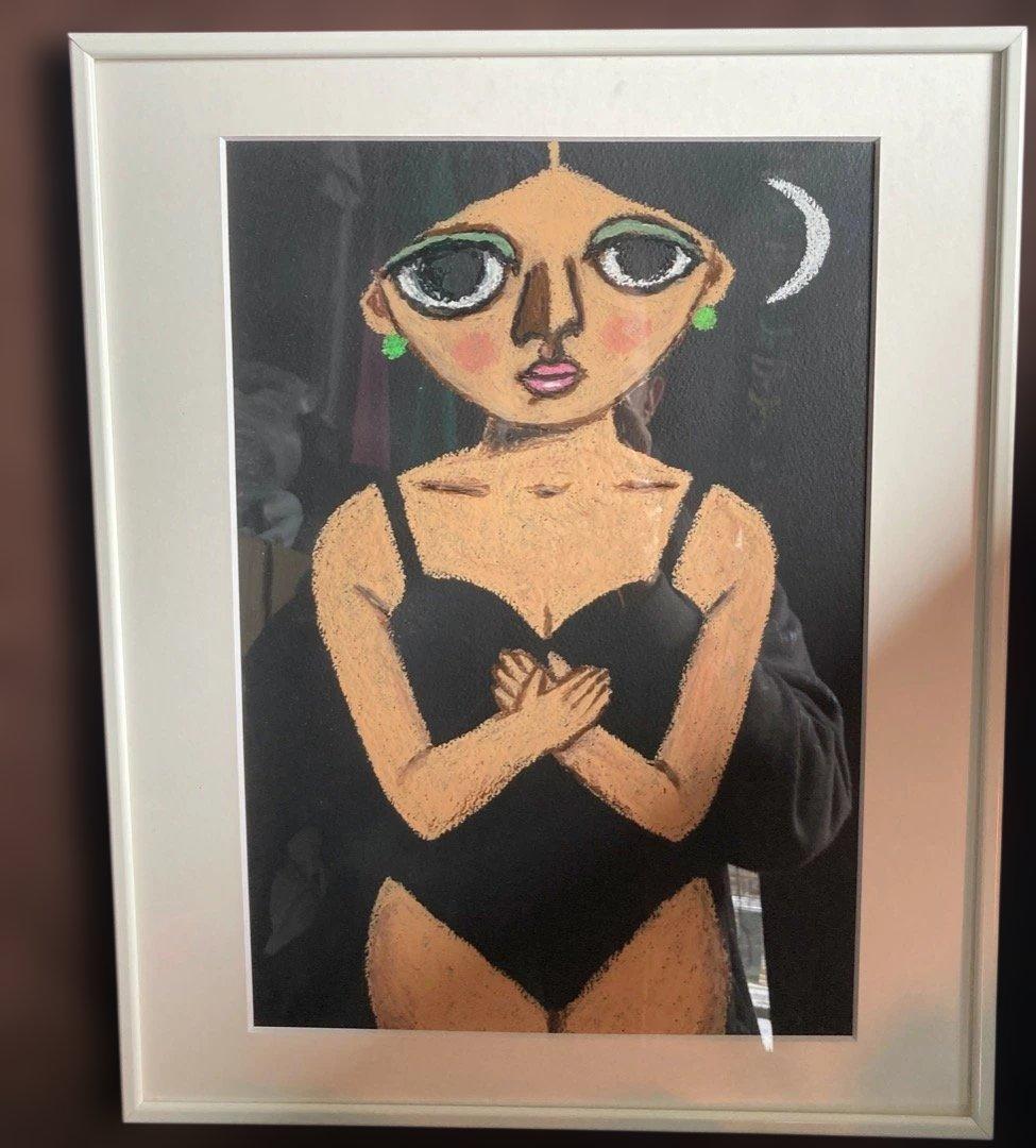 新品直筆絵画『原マスミ／下着（黒）』豪華（四つ切り）額付