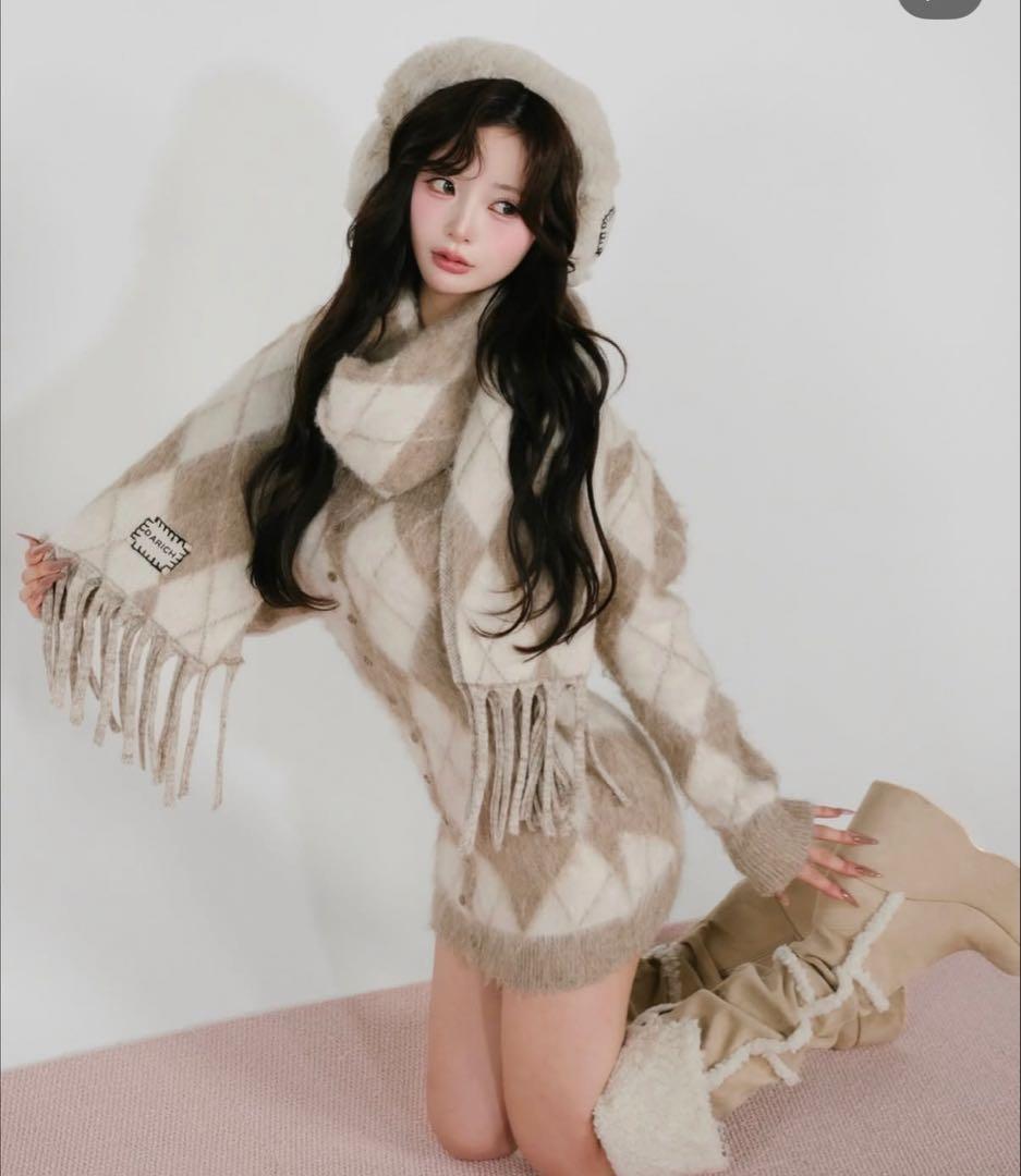 Darich アーガイルニットアンサンブル BEG free