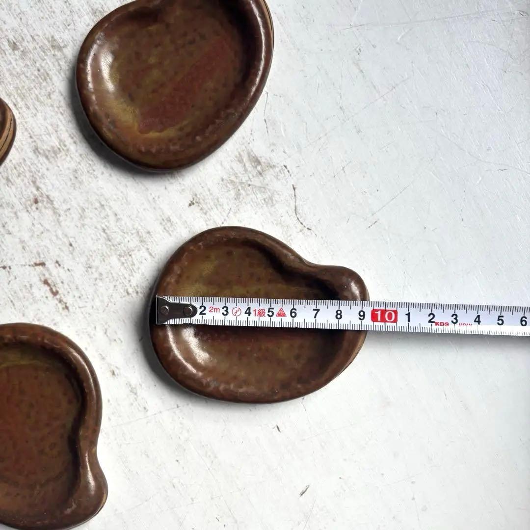 813 民芸 備前焼 作家作品 銘有 ヴィンテージ 豆皿 そら豆型小皿 5枚組