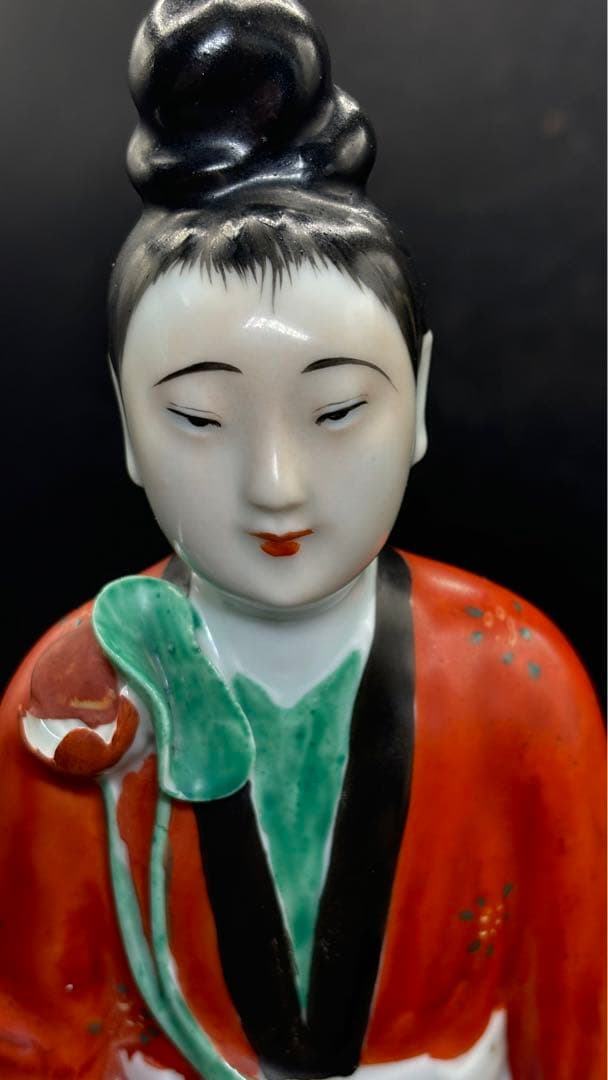 中国美術 古玩 色絵陶人形 陶器人形 高さ約33cm 置物 オブジェ 古董品