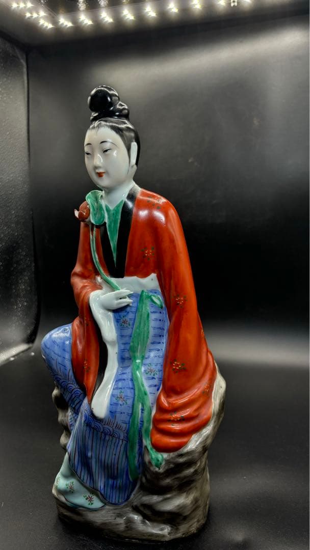 中国美術 古玩 色絵陶人形 陶器人形 高さ約33cm 置物 オブジェ 古董品