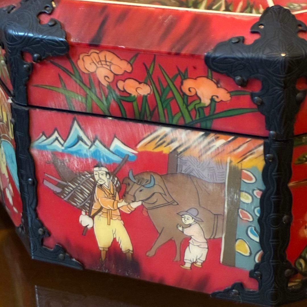 ヴィンテージ 中国　宝石箱　ジュエリーボックス　八角形　レア　赤