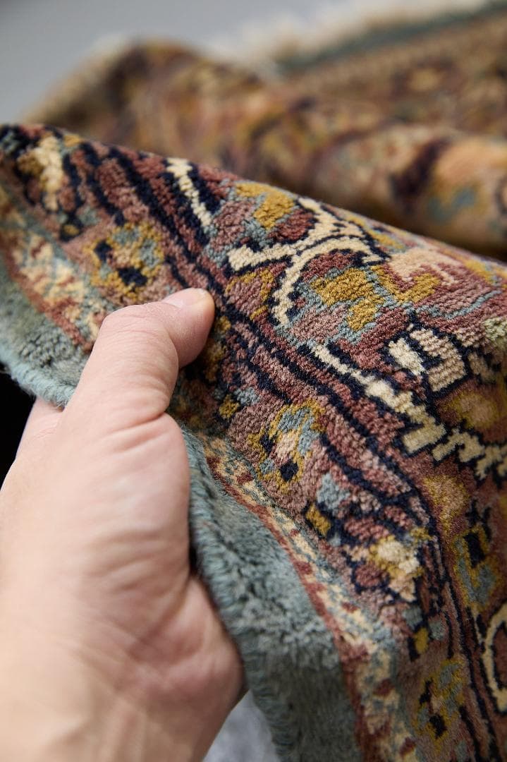 ヴィンテージラグ　トライバルラグ　ラホール産（210×124cm）青　茶　グレー