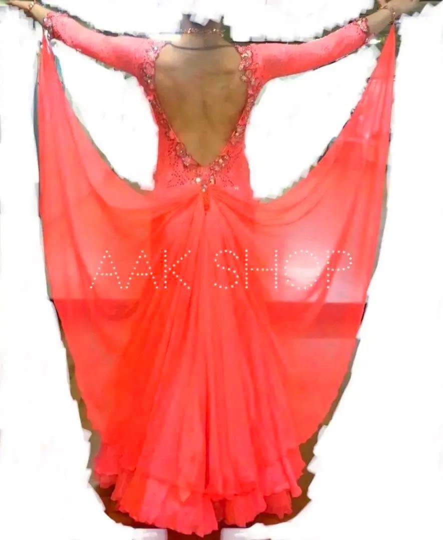 スタンダードドレス♡ピンク♡社交ダンス衣装♡競技 デモ