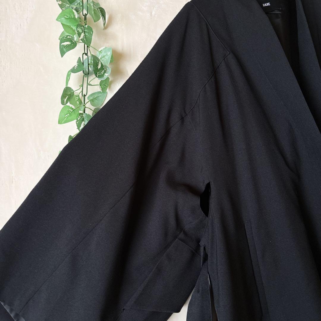 T088美品ハレSQUAREサムエコート和装着物羽織キモノ袖オーバーサイズ黒Ｆ