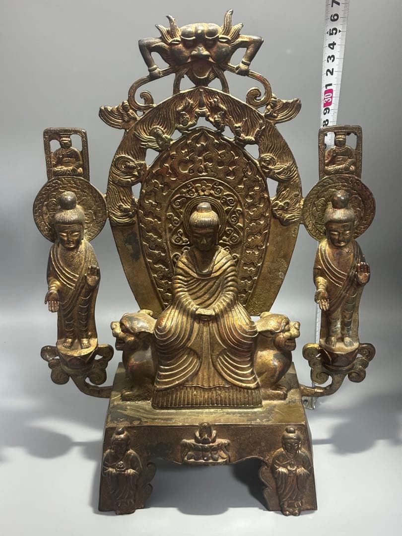 仏教古美術 純銅 文化遺産 文化財仏像伝承　 中央に仏と菩薩像