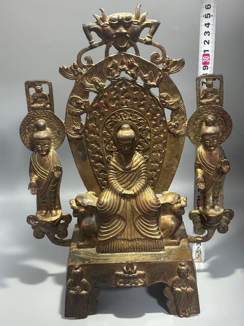 仏教古美術 純銅 文化遺産 文化財仏像伝承　 中央に仏と菩薩像