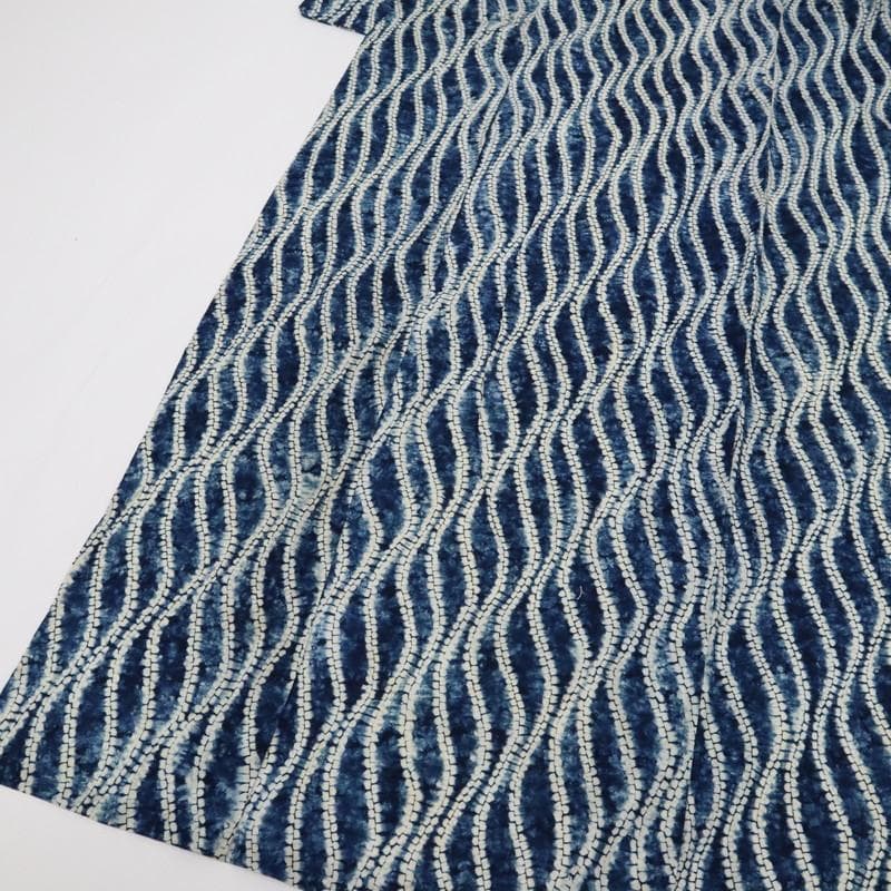 《しぼり◆浴衣■折縫い絞り◆ゆるやか流線模様■濃紺◆木綿夏着物◆US7-14》