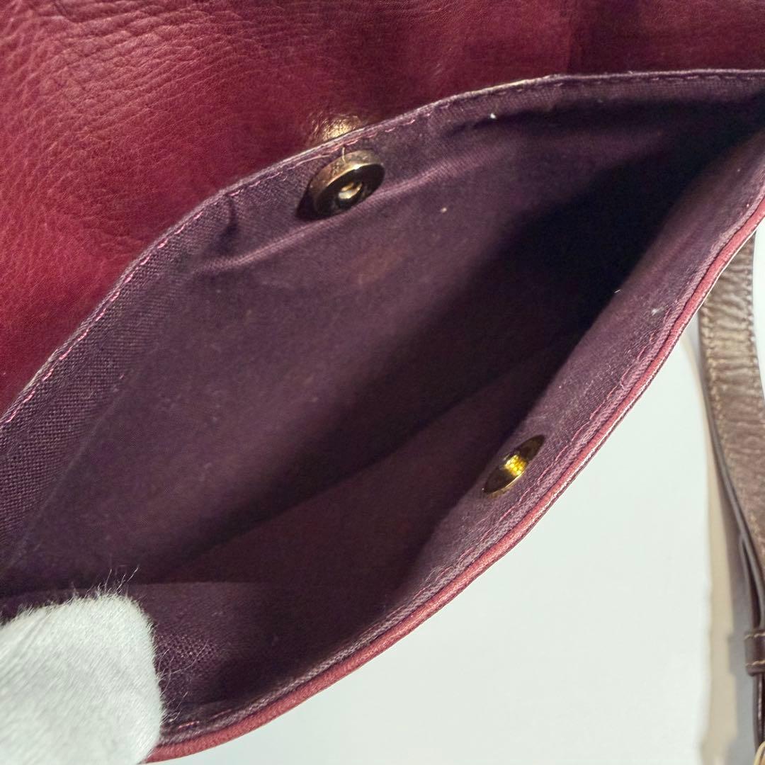 【美品】ポールスミス　ショルダーバッグ　シボ革　マルチストライプ　ボルドー