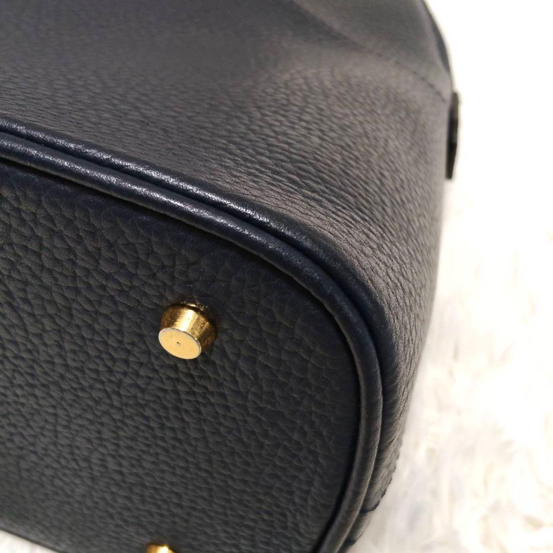 ヘンリーハイクラス レザー 本革 ハンドバッグ 自立 ネイビー 美品