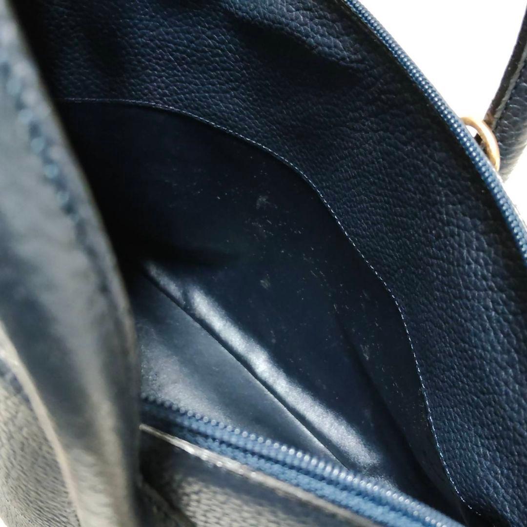 ヘンリーハイクラス レザー 本革 ハンドバッグ 自立 ネイビー 美品